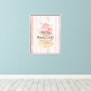 Toile Macarons à rayures blanches roses