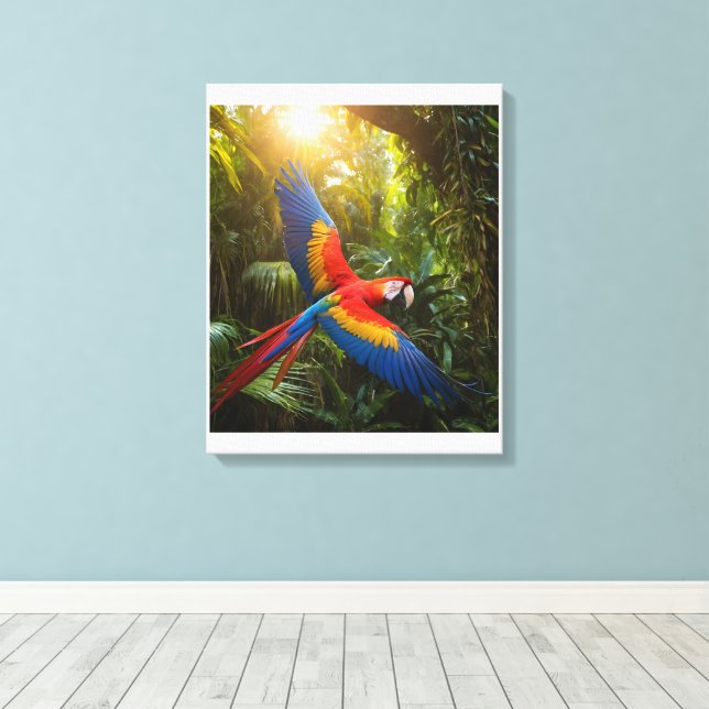 Toile Macaw dans une canopée de la forêt tropicale (Insitu (Plancher de Bois))