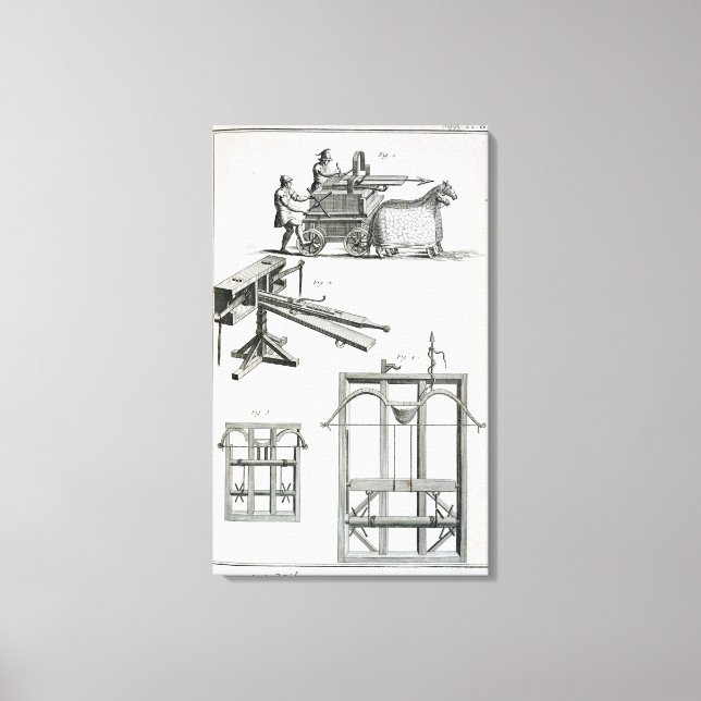 Toile Machinerie balistique romaine, de l'Encyclopédie (Recto)