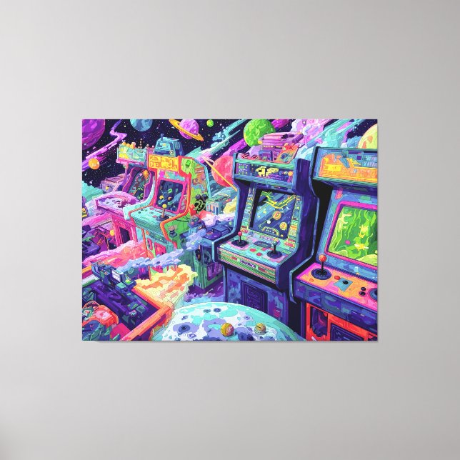 Toile Machines de jeux vidéo rétro dans l'espace (Recto)
