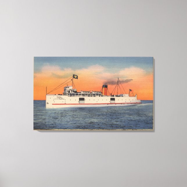 Toile Mackinaw City, MI - Vue de la ville de Cheboygan (Recto)