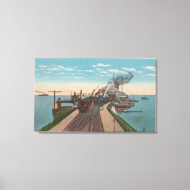 Toile Mackinaw City, MI - Vue des quais de ferries (Recto)