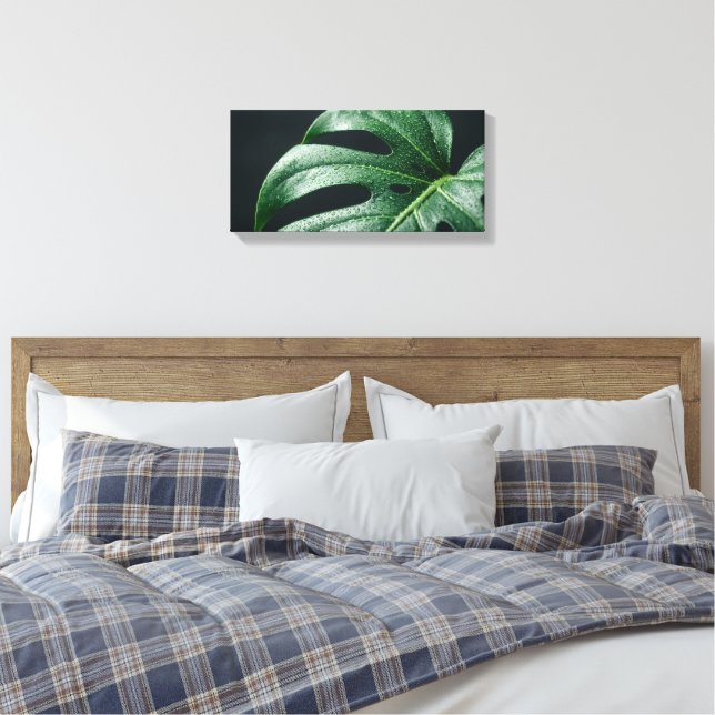 Toile Macro Photographie : feuille de Monstera avec rosé (Insitu(Chambre))