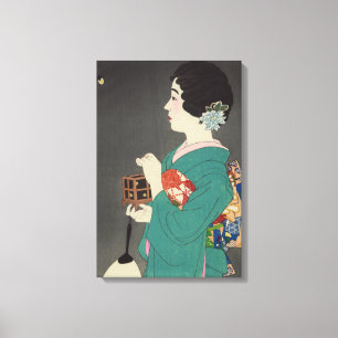 Toile Madame japonaise tenant la cage de luciole