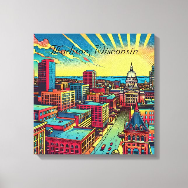 Toile Madison, Wisconsin City Skyline au Sunset (Recto)