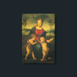 Toile Madone du Chardonneret par Raphaël Sanzio<br><div class="desc">Madone du Chardonneret, Madonna del Cardellino (1505) par Raphaël Sanzio, Raffaello (1483-1520) est une peinture religieuse de l'ère Renaissance de style ancien. La Vierge Marie Madeleine tient un livre, qui l'identifie comme Sedes Sapientiae («Siège de la Sagesse»). L'oiseau chardonneret est un symbole de la future mort violente du Christ. Le...</div>