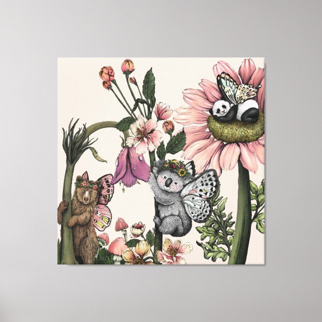 Toile Magic Bear Fairies Botanical Wall Art Imprimer (Recto)