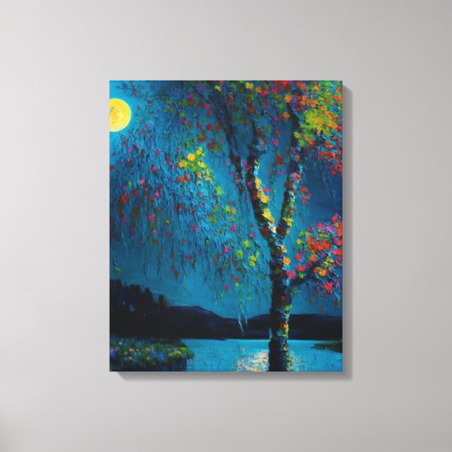 Toile Magical Moon River Tree en style peinture à l'huil (Recto)