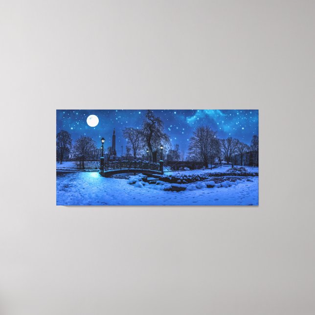 Toile Magique nuit d'hiver avec ciel étoilé et pleine lu (Recto)