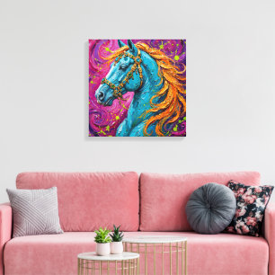 Toile Magnifique Cheval Arabe Turquoise en Impasto