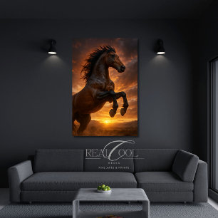 Toile Magnifique Cheval Bai Foncé Élevé dans la Lumière