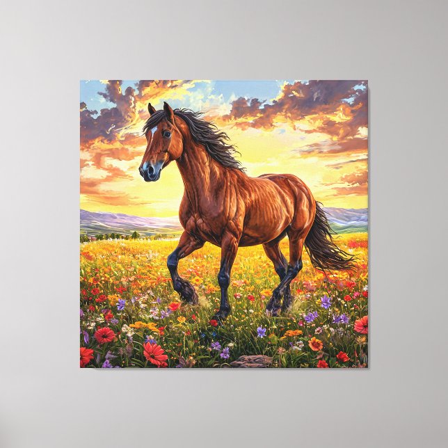 Toile Magnifique cheval brun en course (Recto)