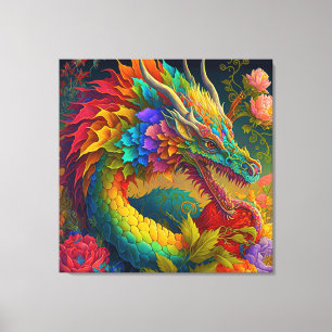 Toile Magnifique Dragon Floral Neon