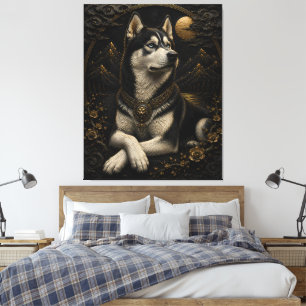 Toile Magnifique Husky Noir Or Art Fantastique Mural