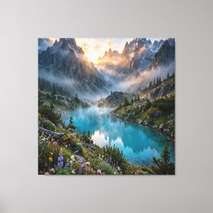 Toile Magnifique Lever de Soleil sur le Lac de Montagne