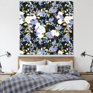 Toile Magnifique motif floral roses iris rose bleu