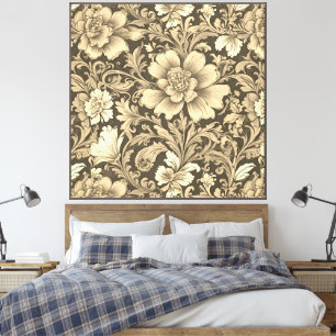 Toile Magnifique motif floral sépia vintage