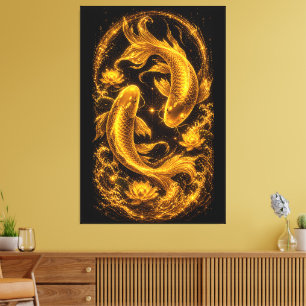 Toile Magnifique paire de poissons Koi dorés Luxe