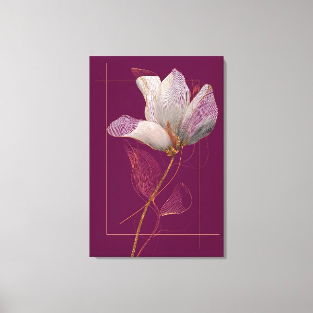 Toile Magnolia blanche ligne dorée Magenta (Recto)