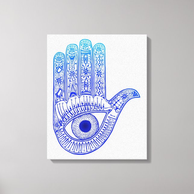 Toile Main de Hamsa bleu / Défense des yeux mal / Main d (Recto)