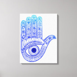 Toile Main de Hamsa bleu / Défense des yeux mal / Main d