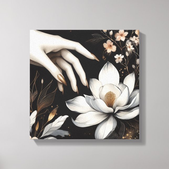 Toile Main féminine avec art de la fleur de magnolia (Recto)