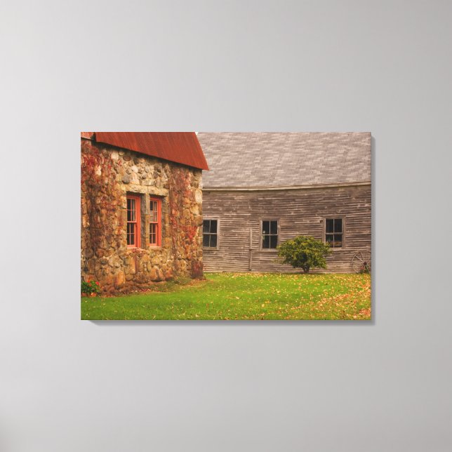 Toile Maine, Vieille bâtisse en pierre et grange en bois (Recto)