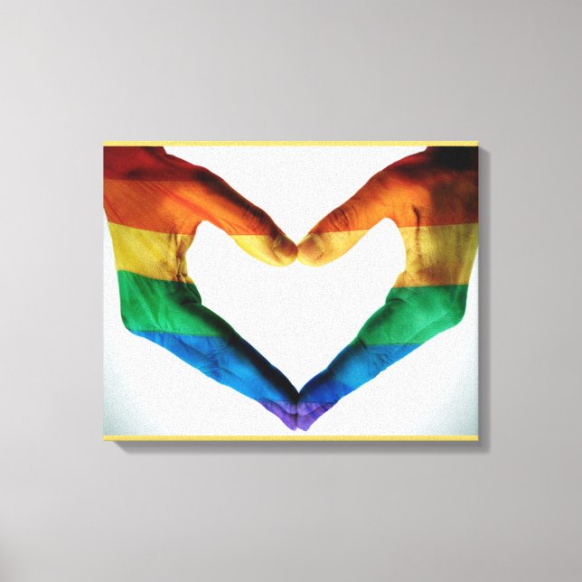 Toile Mains peintes comme un coeur arc-en-ciel (Recto)