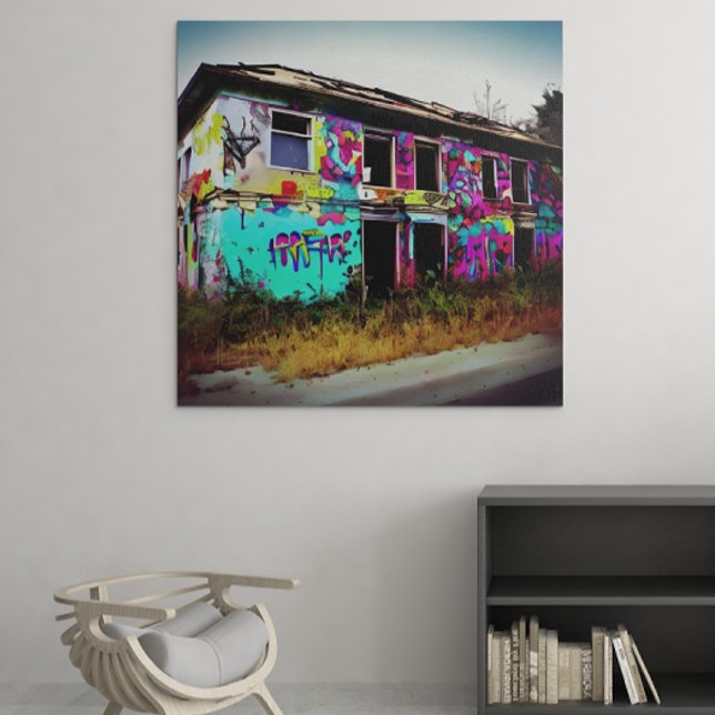 Toile Maison abandonnée avec des graffitis colorés (Créateur téléchargé)
