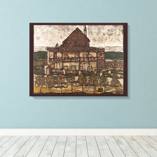 Toile Maison avec un toit de bardeaux par Egon Schiele (Insitu (Plancher de Bois))