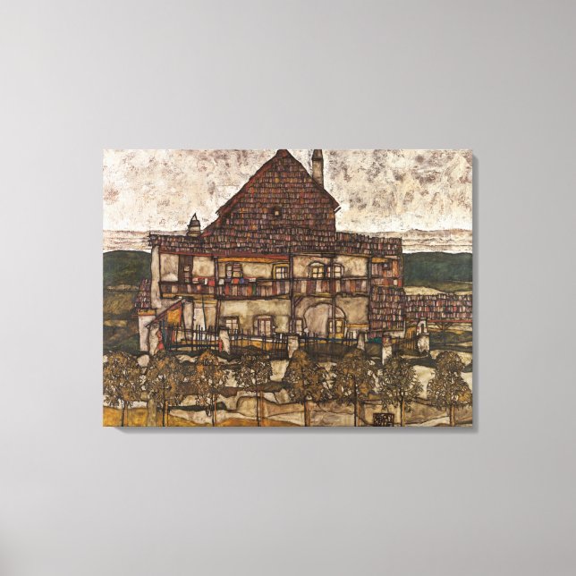 Toile Maison avec un toit de bardeaux par Egon Schiele (Recto)
