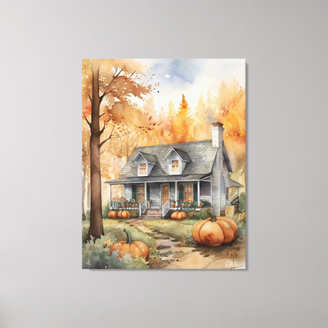Toile Maison d'automne Folk Art (Recto)