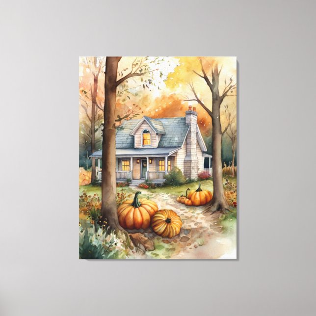 Toile Maison d'automne Folk Art (Recto)
