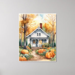 Toile Maison d'automne Folk Art