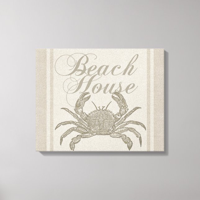 Toile Maison de plage crabe rivage côtier vintage (Recto)