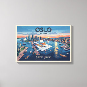 Toile Maison d'opéra d'Oslo Affiche de voyage vintage -