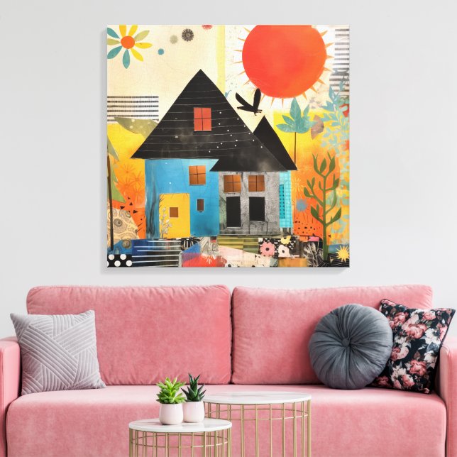 Toile Maison en collage de pièces et de textures (Insitu(Salon))