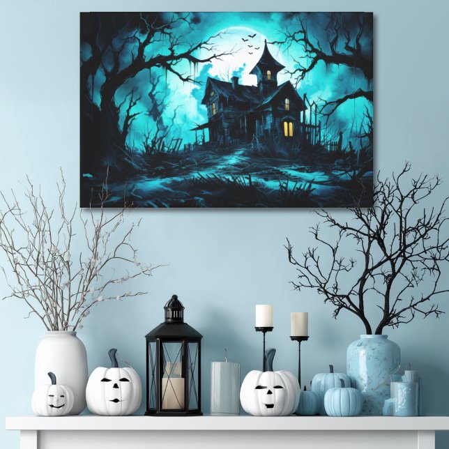 Toile Maison Halloween hantée au crépuscule bleu (Créateur téléchargé)