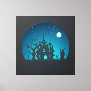 Toile Maison hantée bleue et noire effrayante et amusant