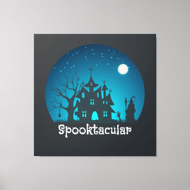 Toile Maison hantée bleue et noire Spooktacular (Recto)