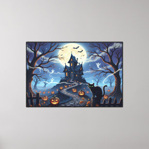 Toile Maison Hantée Vintage Épouvante Halloween