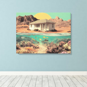 Toile Maison surréaliste du désert avec récif sous-marin