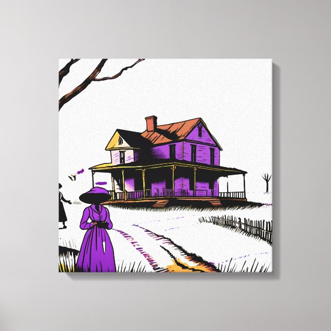 Toile Maison Violette Sur La Colline (Recto)