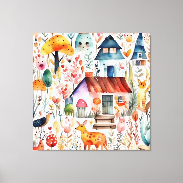Toile Maisons d'animaux de la campagne florale de style  (Recto)