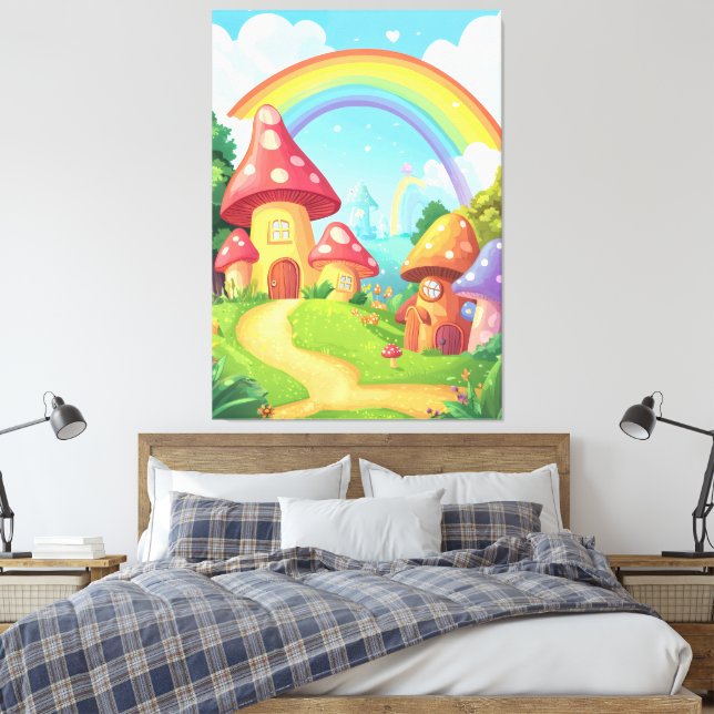 Toile Maisons de champignons et arc-en-ciel (Insitu(Chambre))