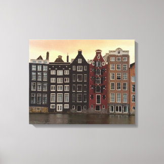Toile Maisons du canal d'Amsterdam au coucher du soleil