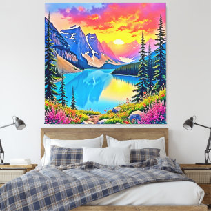 Toile Majesté du lac de montagne au coucher du soleil