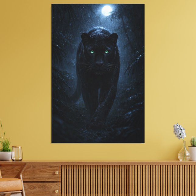 Toile Majestic Black Panther – Silent Power in the Night (Insitu(Salon))