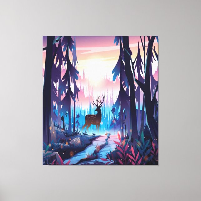 Toile Majestic Deer at Sunrise – Enchanted Forest Canvas (Recto)