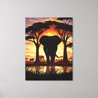 Toile Majestic Elephant at Sunset in the African Savanna